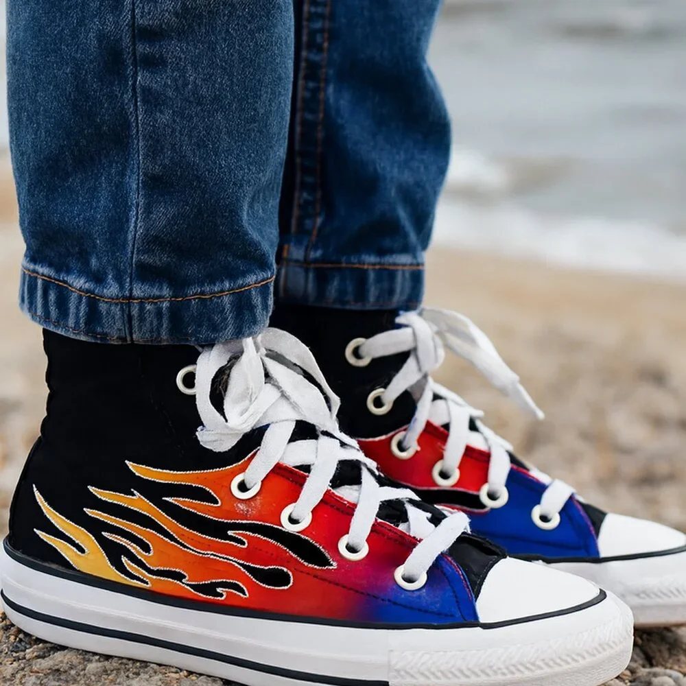 Converse Chuck Taylor Kids 4.5 Flame High‎ Top Preppy Skater Artsy Boho Sneakers